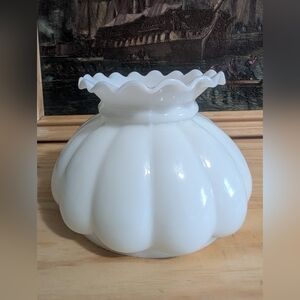 Vintage Milk Glass Fluid Lamp Shade Rayo Light Quilted Panel Ruffled Top